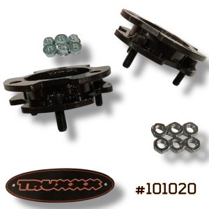 Truxxx 101020 1.5-inch front leveling kit for 2019-2023 Ford Ranger and Ranger Tremor, showing steel spacers and high-tensile hardware