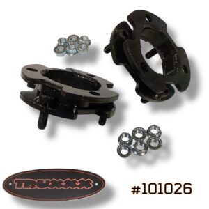 Truxxx 101026 1.5-inch front leveling kit for 2024-2026 Ford Ranger XL, XLT, Lariat, and Tremor models, featuring USA steel spacers and hardware.