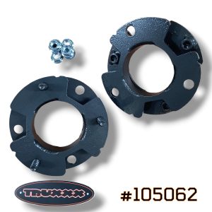 Truxxx 105062 2.0-inch front leveling kit for 2024–2026 Ford F-150 Tremor, featuring precision laser-cut USA steel strut spacers and high-tensile hardware