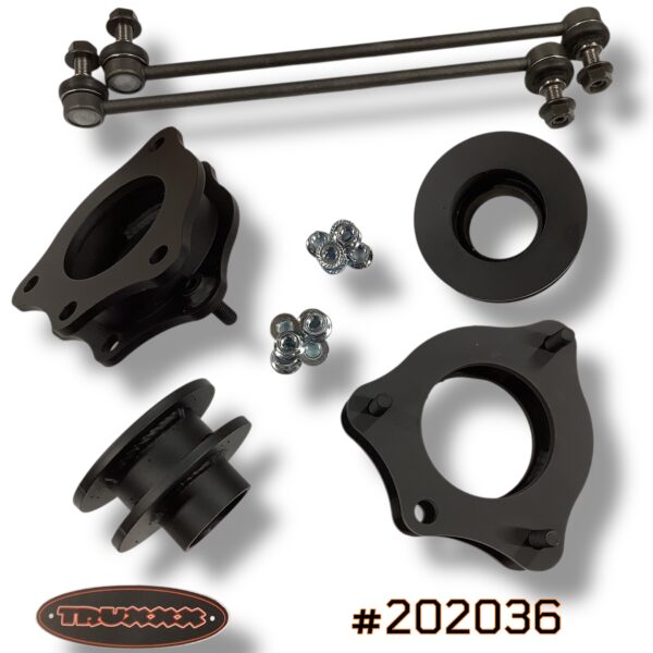 #202036 Truxxx #202036 Honda Pilot lift kit hardware featuring US Made steel spacers, shorter sway bar links, and high-grade metric bolts.