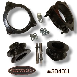 Truxxx 1.5 inch front and rear lift kit for 2024-2026 Hyundai Kona EV FWD including shock shaft extensions and steel spacers.