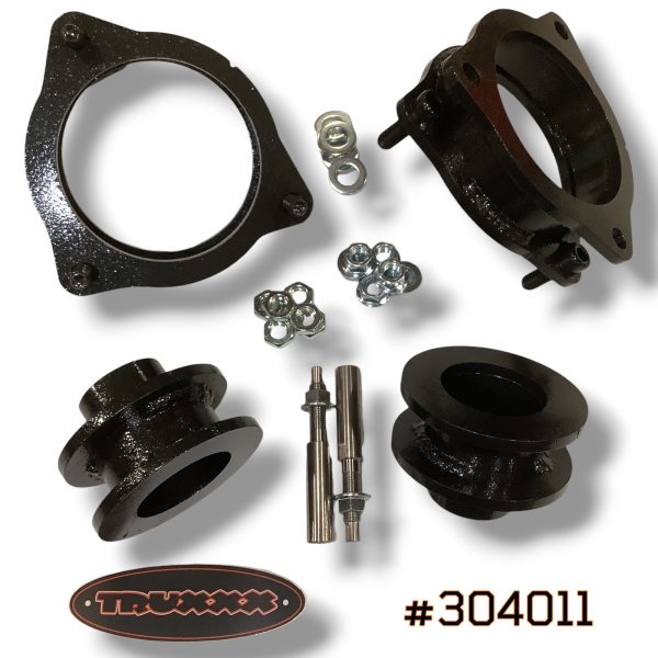 Truxxx 1.5 inch front and rear lift kit for 2024-2026 Hyundai Kona EV FWD including shock shaft extensions and steel spacers.