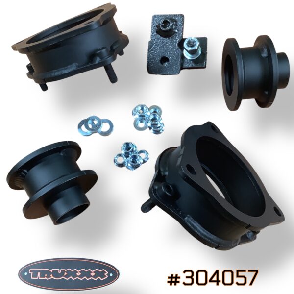 #304057 (1) Truxxx 304057 2.0-inch front and rear lift kit for 2023-2026 Kia Sportage and 2022-2026 Hyundai Tucson AWD, featuring laser-cut steel strut and spring spacers with a durable protective finish.