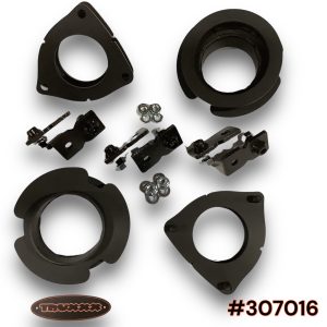 Truxxx 307016 1.5 inch front and rear lift kit for 2020-2026 Kia Carnival FWD, including two front strut spacers, two rear spring spacers, and high-tensile hardware.