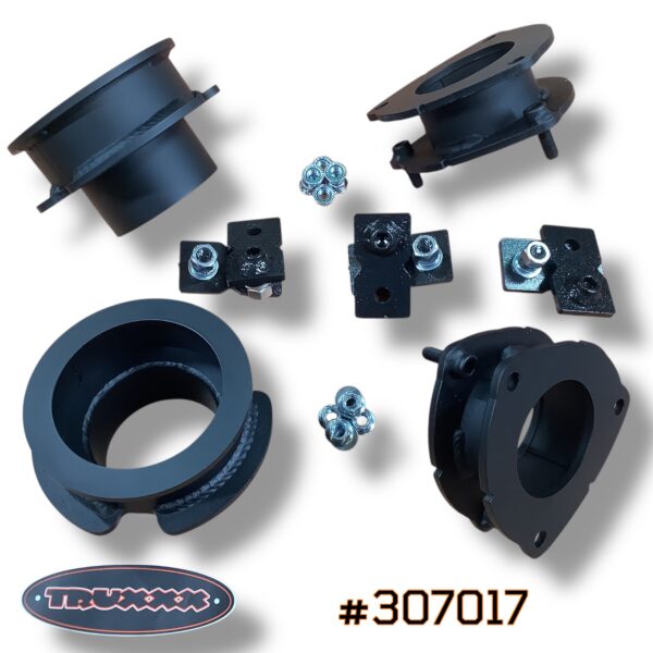 #307017 Truxxx 307017 2 inch front and rear lift kit for 2020-2026 Kia Carnival FWD, featuring laser-cut steel spacers and high-tensile hardware.