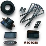 Truxxx 404088 2.5 inch front and rear lift kit for 2003-2026 Chevy Express and GMC Savana 2500/3500 8-lug vans, featuring steel spacers and 5/8 inch U-bolts.