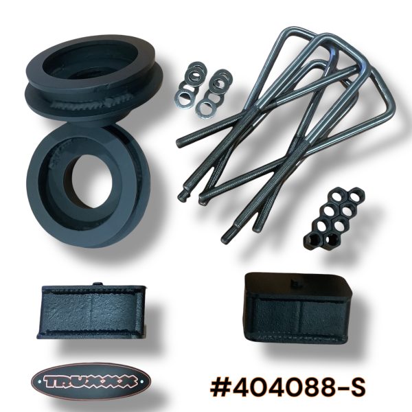 404088-S.jpg Truxxx 404088-S 2.5 inch front and rear lift kit for 2003-2026 Chevy Express/GMC Savana 2500/3500 8-lug vans, featuring HD spring spacers and 5/8 inch U-bolts.