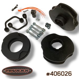 Truxxx 406026 3 inch front and 1.25 inch rear lift kit for 2007-2020 Tahoe Yukon Escalade with Magnetic Ride, featuring US steel spacers and Grade 10.9 hardware.
