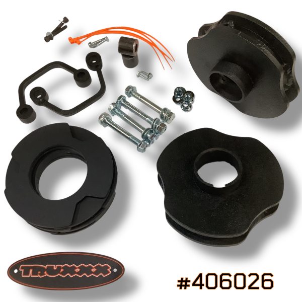 406026.jpg Truxxx 406026 3 inch front and 1.25 inch rear lift kit for 2007-2020 Tahoe Yukon Escalade with Magnetic Ride, featuring US steel spacers and Grade 10.9 hardware.
