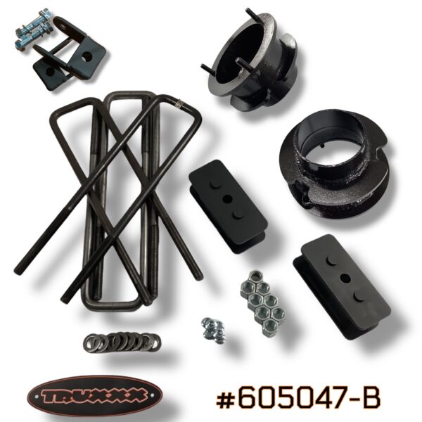 #605047-B Truxxx 605047-B 2.25-inch front and 2.0-inch rear lift kit for 2013–2026 Ram 3500 4500 5500 Chassis Cab, featuring fully welded steel spacers and rear blocks.