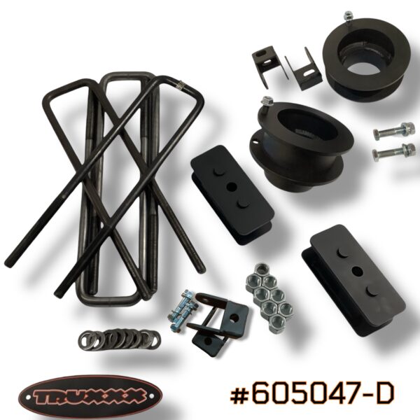 #605047-D Ram 3500 Cab and Chassis lift, Ram 4500 Chassis Cab leveling, Ram 5500 lift kit, Truxxx 605047-D, DRW lift kit, Ram Super Single clearance, 2.25 front 2 rear lift Ram, shock behind spring Ram lift, 3/4 inch U-bolt Ram dually, 35 inch tires Ram Dually, USA steel truck lift, made in Canada Ram parts, duty-free Ram mods, 605047-D, Ram snow clearance, Ram service body lift.