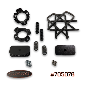 Truxxx 705078 3.0-inch front and 1.5-inch rear lift kit for 2022-2026 Nissan Frontier, featuring steel spacers and rear blocks.