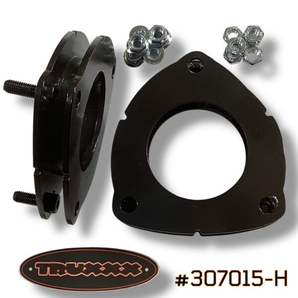 #307015-H Product photo of Truxxx kit #307015-H for 2025–2026 Kia Carnival Hybrid FWD, featuring 1.0-inch front leveling spacers. Components are laser-cut from USA Mill Certified Steel with a salt-resistant durable coat and Grade 10.9 high-tensile fasteners