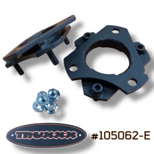 Truxxx #105062-E 1.5-inch front lift kit for the Ford Tremor, designed to eliminate factory rake while maintaining a functional stance for towing and hauling. Shown are the durable-coated steel spacers and grade-specific hardware that allow for larger tire clearance without compromising Tremor-specific shock tuning.