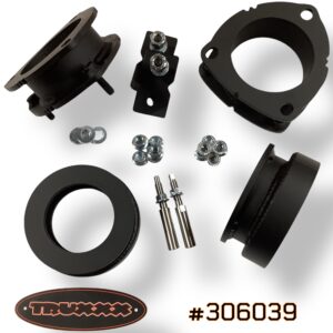 Truxxx #306039 kit for 2027 Kia Telluride Turbo Hybrid. Includes 1.75-inch front and 1.25-inch rear US Mill Certified Steel spacers, custom shock shaft extensions, and Grade 10.9/12.9 high-tensile hardware.